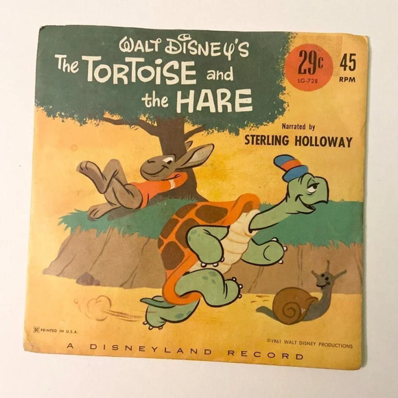 Vintage 1961 Walt Disneys The  Tortoise and the Hare 45 Record with Sleeve - Picture 1 of 14